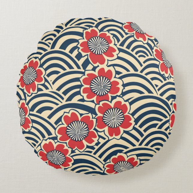 Elegant Cherry Blossom Seamless Pattern (8) Round Cushion (Front)