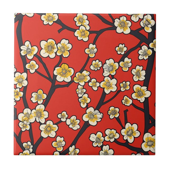 Elegant Cherry Blossom Seamless Pattern (9) Ceramic Tile (Front)