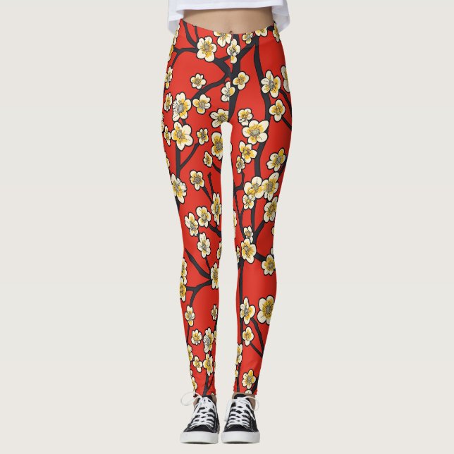 Elegant Cherry Blossom Seamless Pattern (9) Leggings (Front)