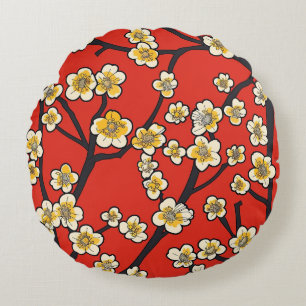 Elegant Cherry Blossom Seamless Pattern (9) Round Cushion