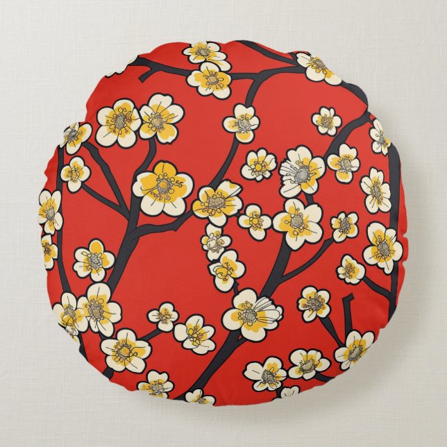 Elegant Cherry Blossom Seamless Pattern (9) Round Cushion (Front)
