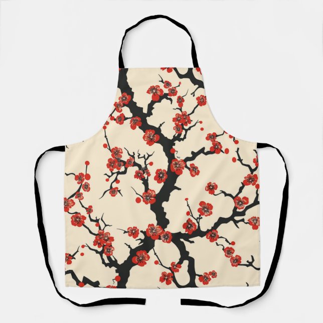 Elegant Cherry Blossom Seamless Pattern Apron (Front)