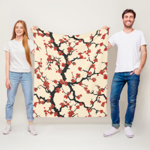 Elegant Cherry Blossom Seamless Pattern Fleece Blanket