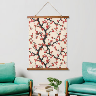 Elegant Cherry Blossom Seamless Pattern Hanging Tapestry