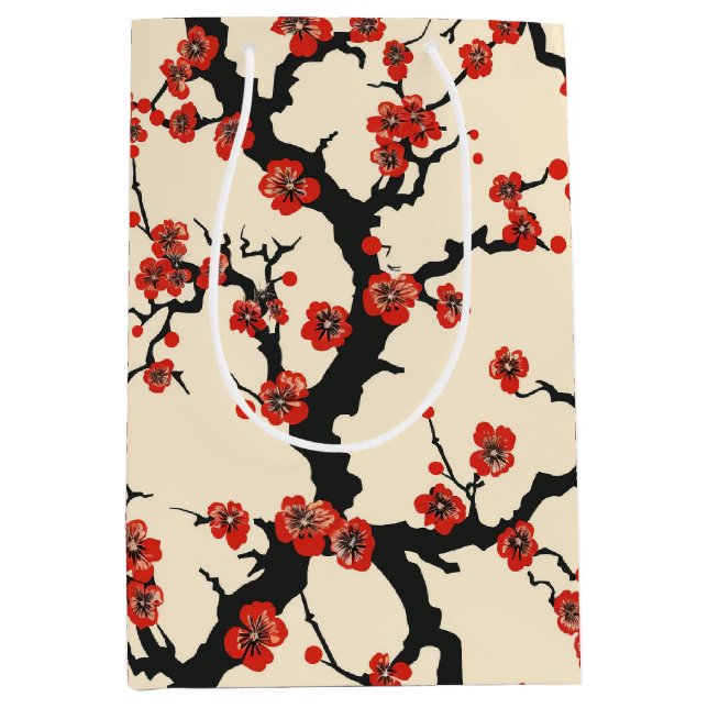 Elegant Cherry Blossom Seamless Pattern Medium Gift Bag (Front)