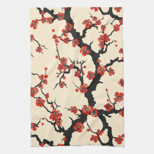Elegant Cherry Blossom Seamless Pattern Tea Towel