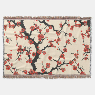 Elegant Cherry Blossom Seamless Pattern Throw Blanket