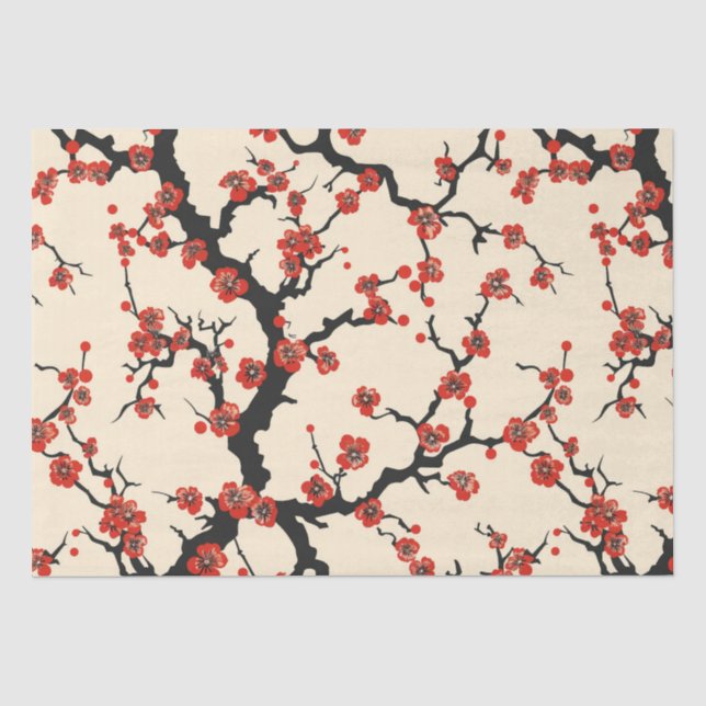 Elegant Cherry Blossom Seamless Pattern Tissue Paper (Front)