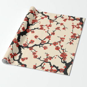 Elegant Cherry Blossom Seamless Pattern Wrapping Paper