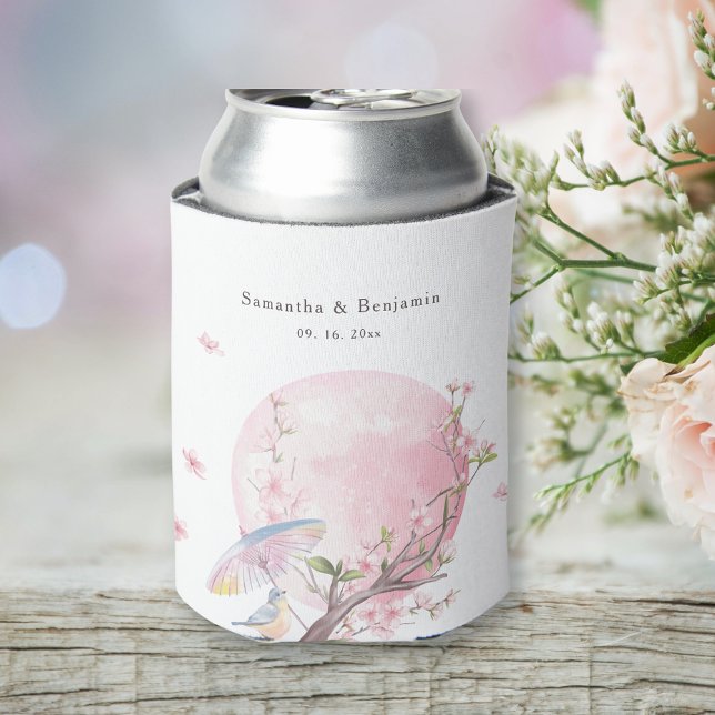 Elegant Cherry Blossom Wedding Can Cooler (Creator Uploaded)