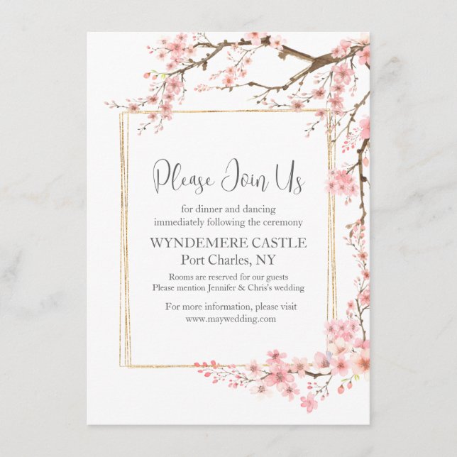 Elegant Cherry Blossom Wedding Enclosure Card (Front)