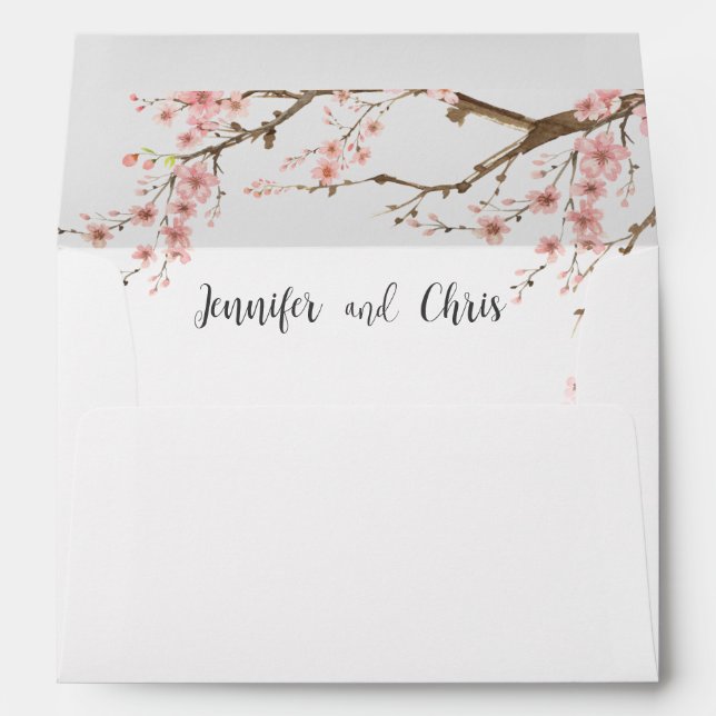 Elegant Cherry Blossom Wedding Envelope (Back (Bottom))