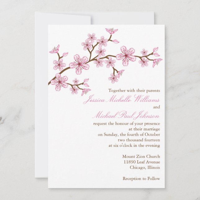 Elegant Cherry Blossom Wedding Invitation (Front)