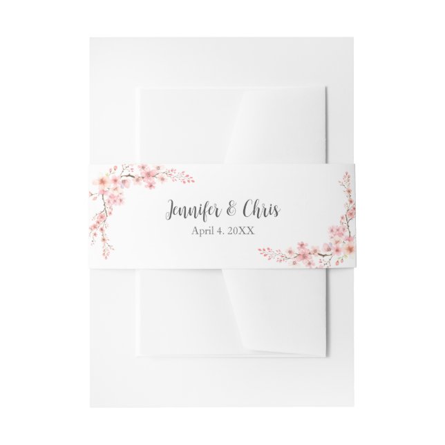 Elegant Cherry Blossom Wedding Invitation Belly Band (Front Example)