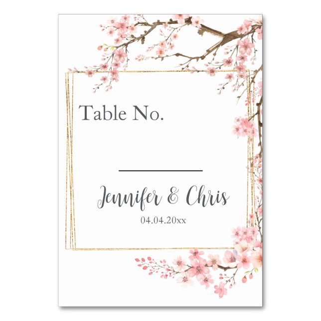 Elegant Cherry Blossom Wedding Table Number (Front)