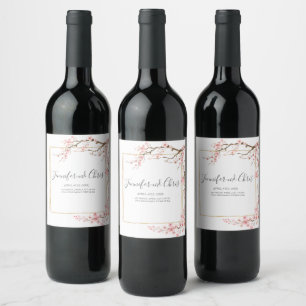 Elegant Cherry Blossom Wedding Wine Label