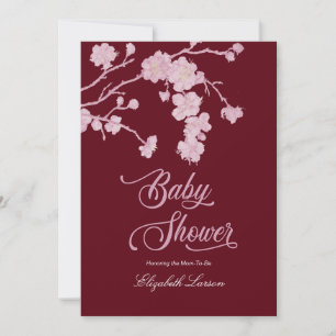 Elegant Cherry Blossoms Baby Shower Burgundy Invitation