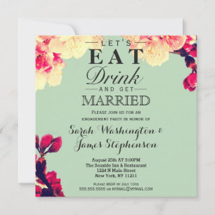 Elegant Cherry Blossoms on Rustic Teal Invitation