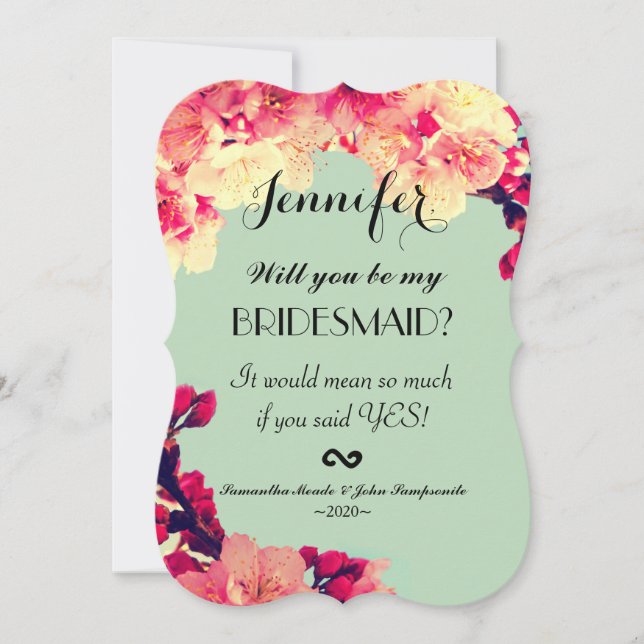 Elegant Cherry Blossoms on Rustic Teal Invitation (Front)