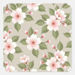 Elegant cherry blossoms seamless pattern square sticker