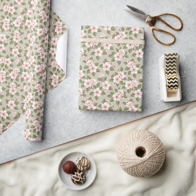 Elegant cherry blossoms seamless pattern wrapping paper (Crafts)