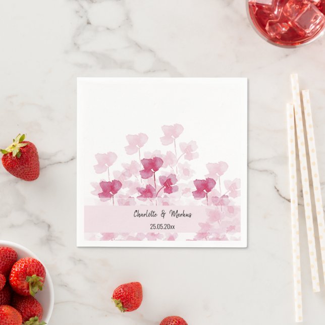 Elegant Cherry Blossoms Watercolor Hand-painted Napkin (Insitu)