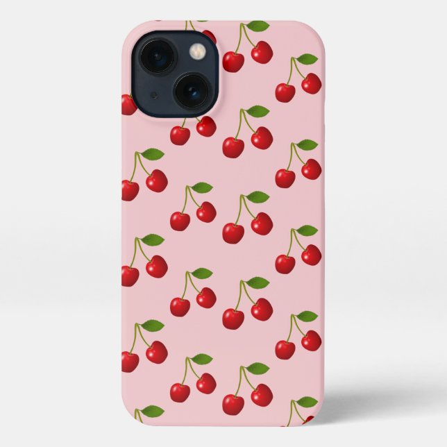 Elegant Cherry Fruits on Light Pink iPhone Case (Back)