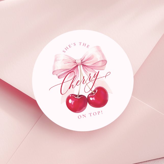 Elegant Cherry on Top Bridal Shower Classic Round Sticker (Creator Uploaded)