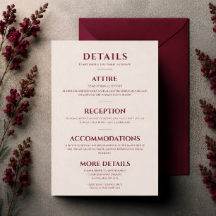 Elegant Cherry Vanilla Modern Wedding Details Card