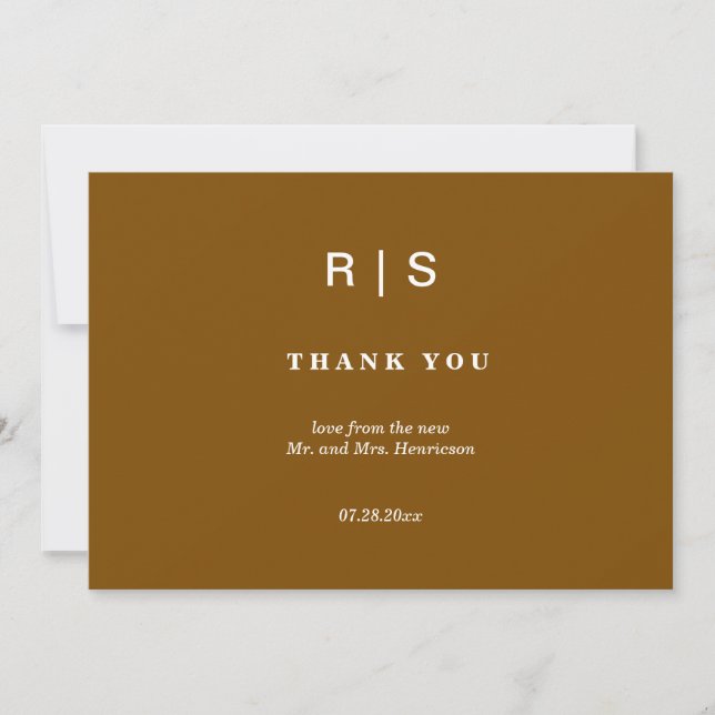 Elegant Chestnut Brown Monogram Wedding Thank You  (Front)