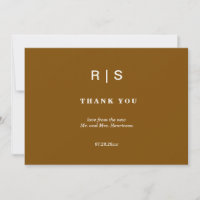 Elegant Chestnut Brown Monogram Wedding Thank You 