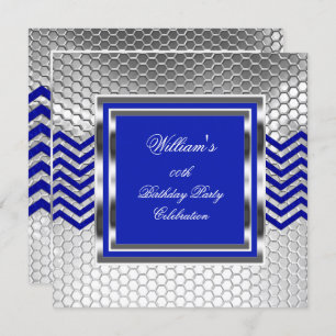 Elegant Chevron Blue Silver Birthday Party Mens Invitation