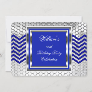 Elegant Chevron Blue Silver Birthday Party Mens Invitation