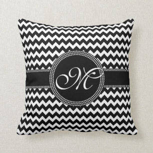 Elegant Chevron Chic Black and White Monogram Cushion