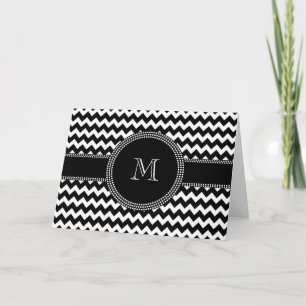 Elegant Chevron Chic Black and White Monogram Note Card