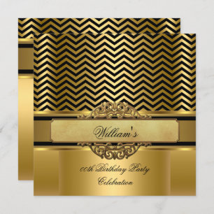 Elegant Chevron Gold Black Stripe Birthday Party Invitation