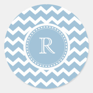 Elegant Chevron Light Aqua Green Monogram Classic Round Sticker