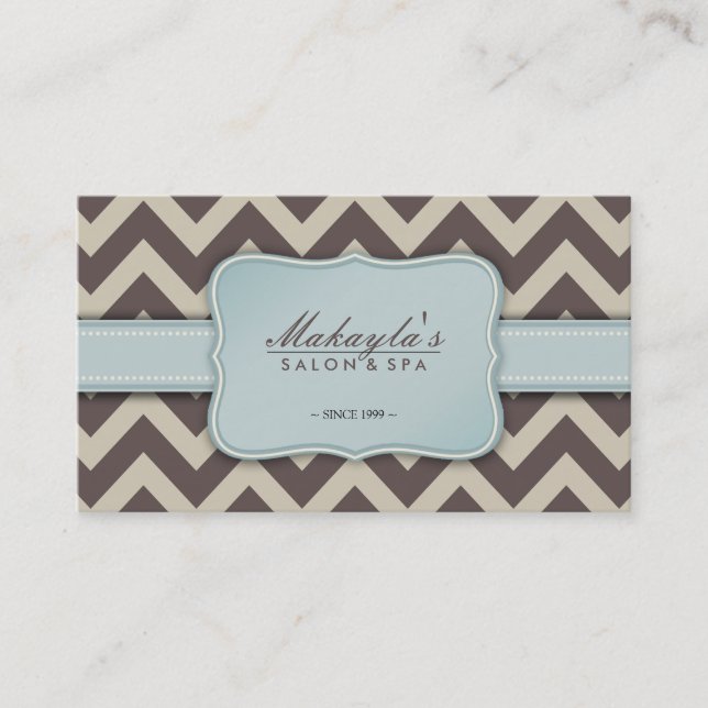 Elegant Chevron Modern Brown, Blue and Beige Business Card (Front)