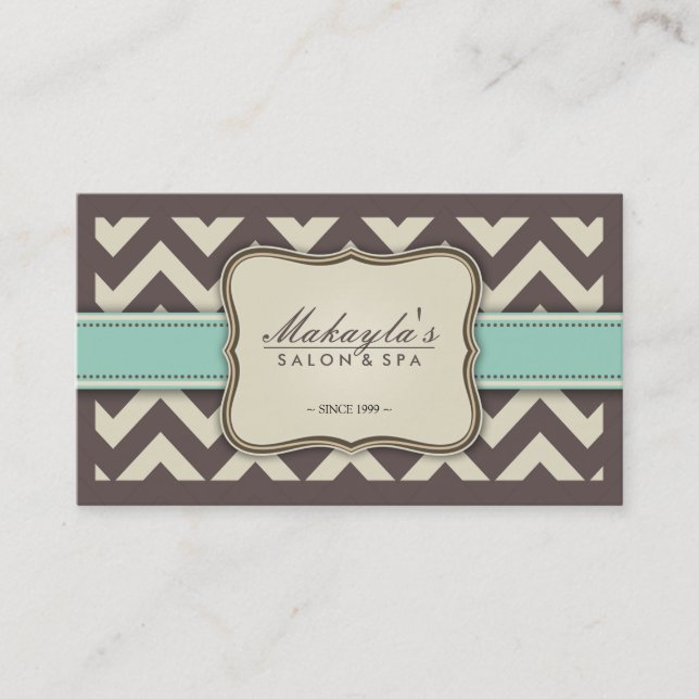 Elegant Chevron Modern Brown, Green and Beige Business Card (Front)