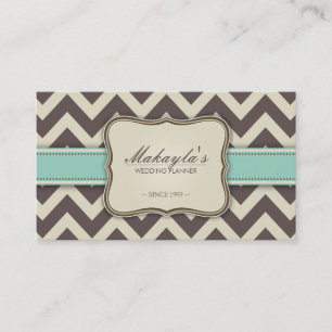 Elegant Chevron Modern Brown, Green and Beige Business Card