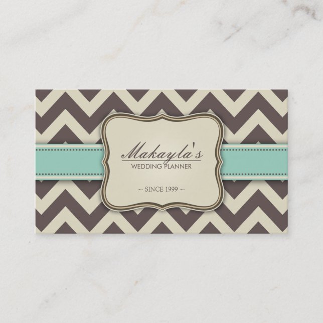 Elegant Chevron Modern Brown, Green and Beige Business Card (Front)