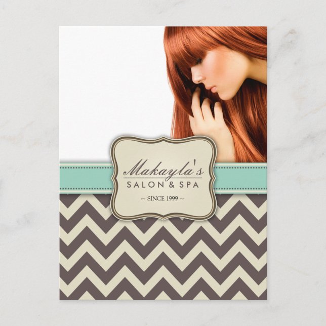 Elegant Chevron Modern Brown, Green and Beige Postcard (Front)