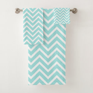 Elegant Chevron Pattern on Turquoise and White Bath Towel Set