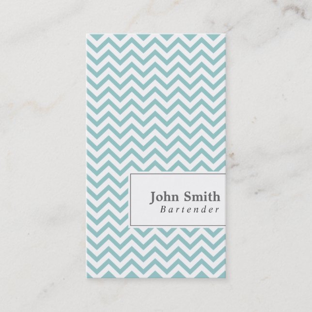 Elegant Chevron Stripes Bartender Business Card (Front)