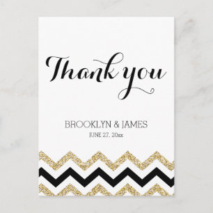 Elegant Chevron Wedding Thank You Postcards Gold