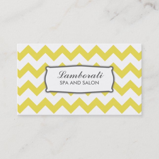 Elegant Chevron Zig Zag Pattern Modern Yellow Business Card (Front)