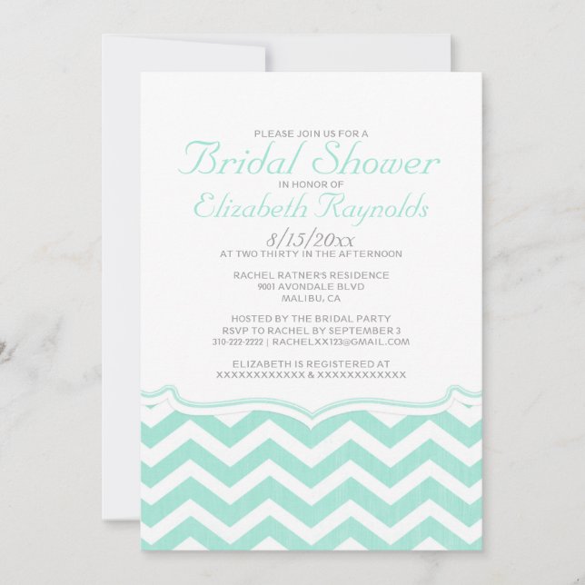 Elegant Chevron Zigzag Bridal Shower Invitations (Front)