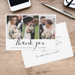 Elegant Chic 3 Wedding Photos Script Thank You Card