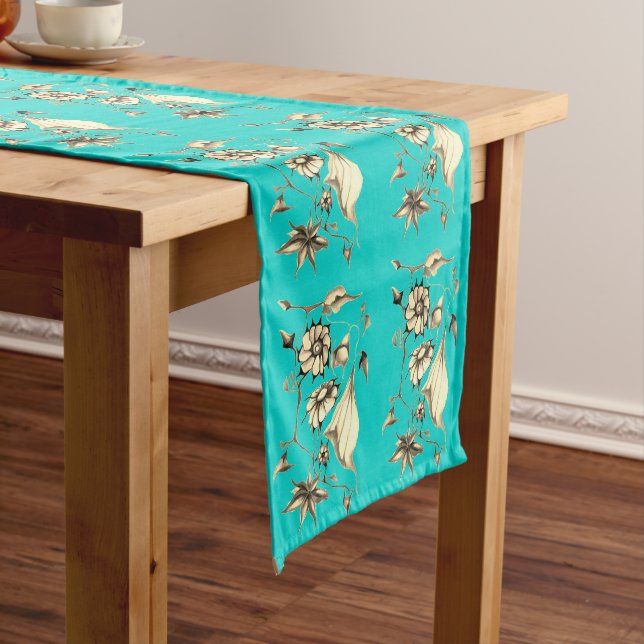 Elegant Chic  Aqua Whimsical Exotic Sepia Short Table Runner