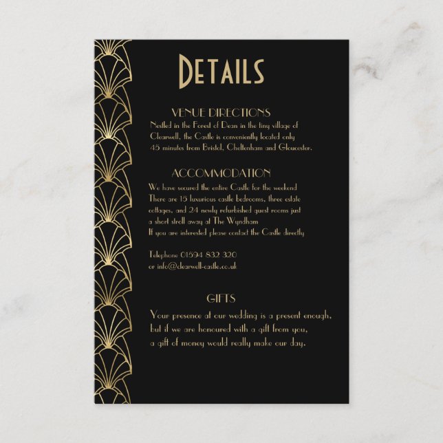 Elegant Chic Art Deco Great Gatsby Details Enclosure Card (Front)